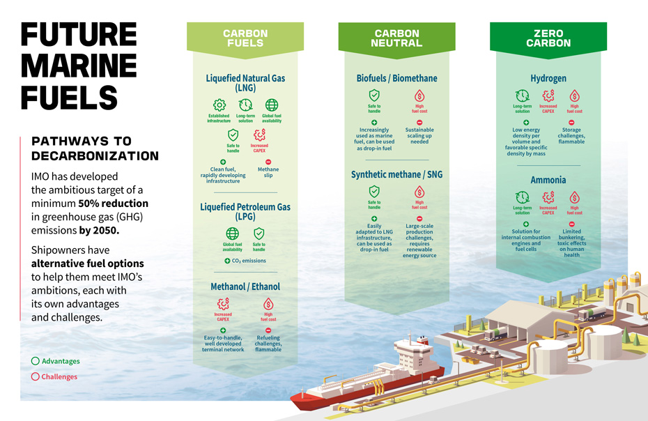 Future Marine Fuels Infographic : Pathways to decarbonization / IMO 2020